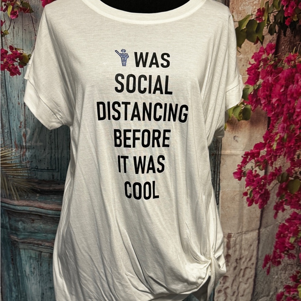 Social Distancing Large T-Shirt White Twist Side - She + Sky